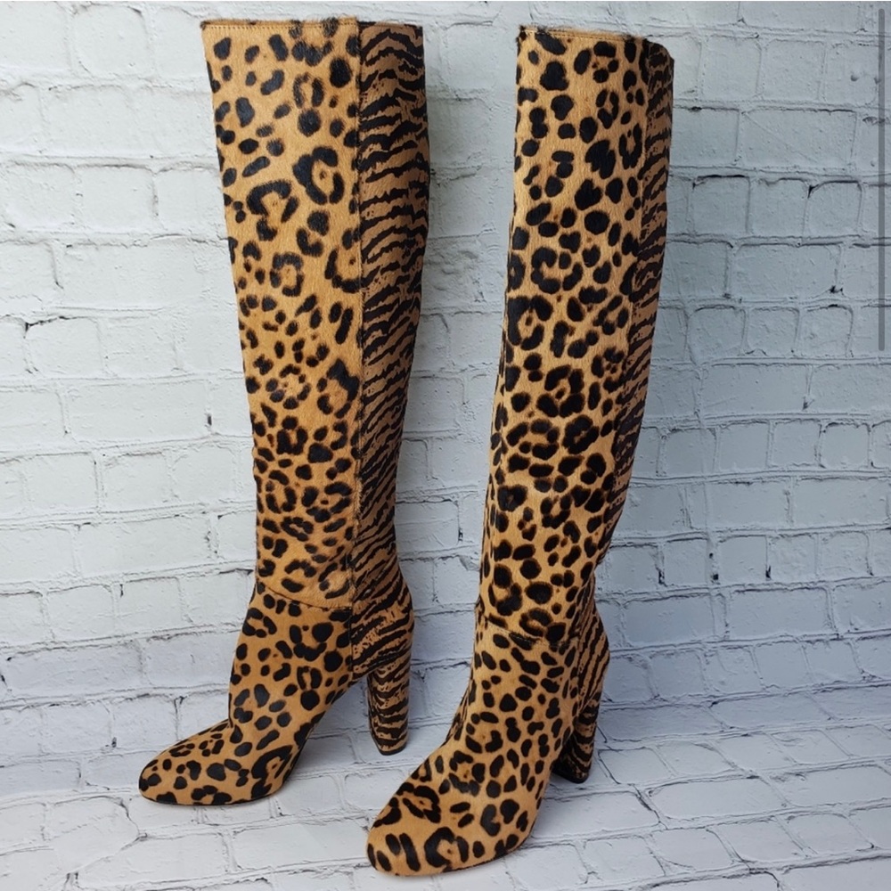 NWOB Antonio Melani Leather Animal Print Fur Boots